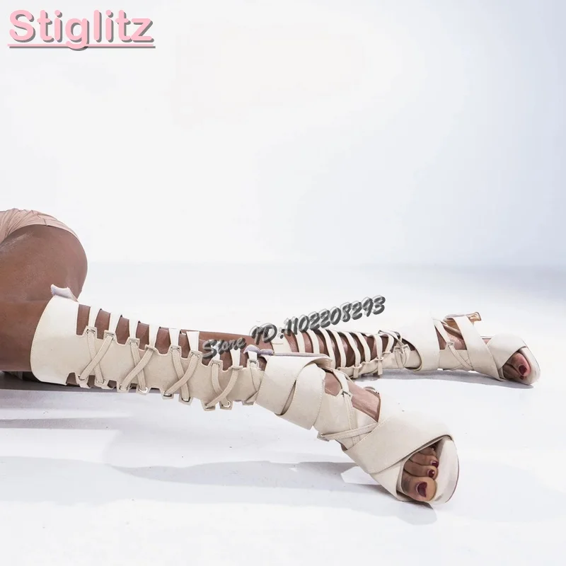 Strappy Heeled Sandals - Sandal Romawi Retro dengan Tali Silang,