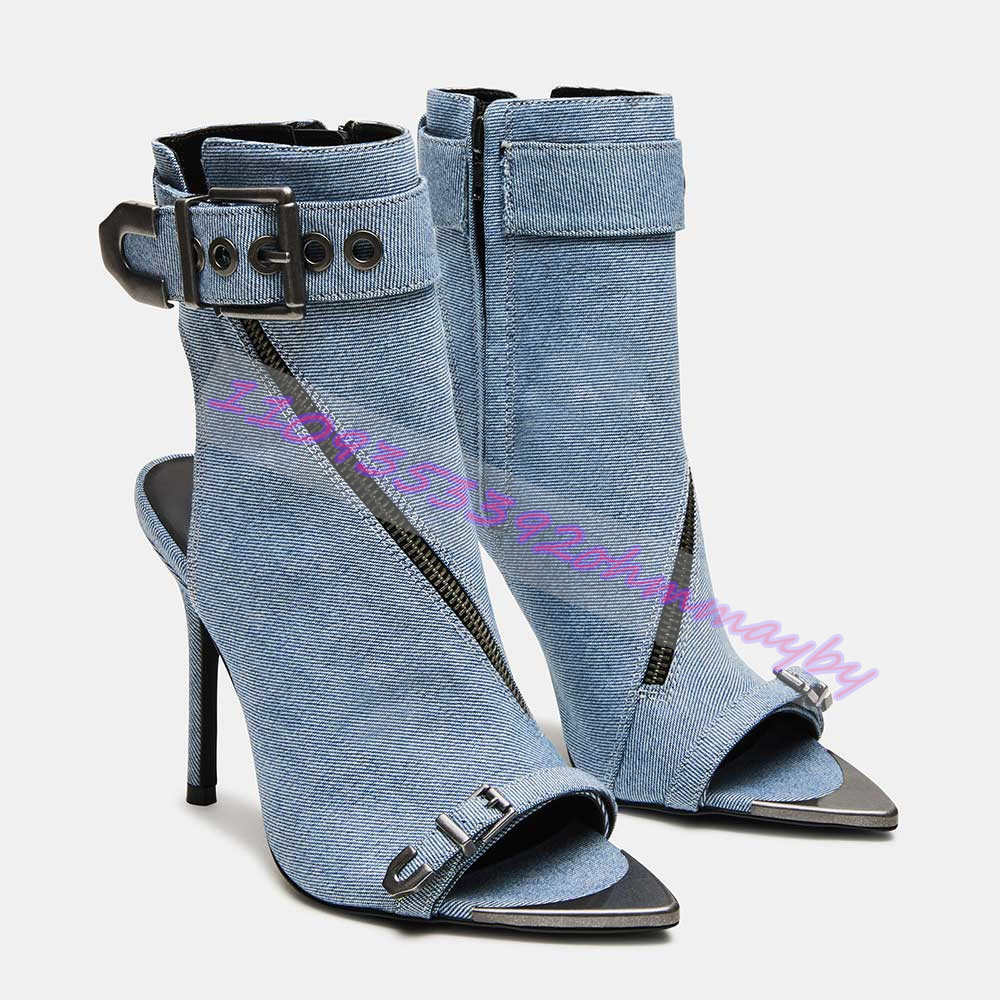 Sepatu Bot Ujung Runcing Denim - Women Shoes Boots ulasan dan harga