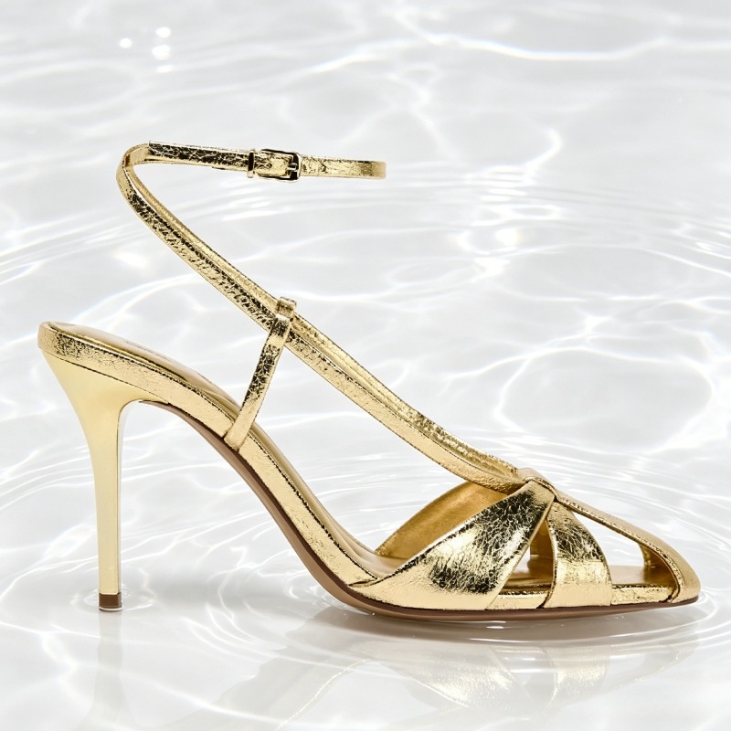 Sandal Hak Tipis Emas Mode San - Women Shoes Brands ulasan dan harga